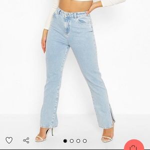 Mid wash split hem jeans